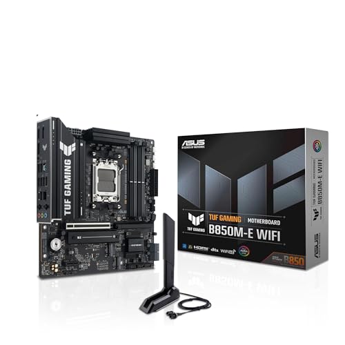 ASUS TUF Gaming B850M-E WiFi, Scheda Madre AMD Micro-ATX, 8+2+1 Fasi di Alimentazione, Slot DDR5, PCIe 5.0, 3 slot M.2, WiFi 6E, Ethernet Realtek 2.5Gb, USB-C da 10 Gbps, BIOS Flashback e Aura Sync
