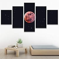 SIGNWIN 5 Panel Canvas Wall Art Aerial Astronomy & Space Expressive Global Moon Multicolor Photography Realism Warm for Home Decorations Ready to Hang - 60