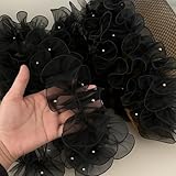 RMY.H オーガンジーリボン 浴衣 帯 飾り 2m ブーケ 飾り レース生地 フリル ハンドメイド (ブラック)