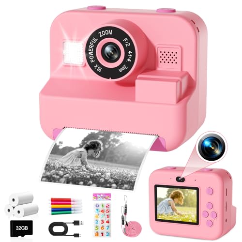 GKTZ Kids Camera Instant Print – Dual Camera Photo 1080P HD Video, Birthday for Boys and Girls, Toddler Digital Camera with 3 Print Paper, Portable Toys for Kids 3-12