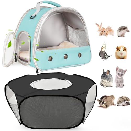 2-Pack Guinea Pig Carrier Backpack and Playpen with Lid, Breathable Pet Pen Excercise Fence, Portable Travel Cage for Bunny, Bearded Dragon, Rabbits, Hamster, Chinchillas, Sugar Glider, Squirrel
