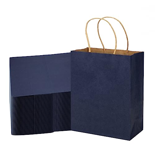 MOZRRO Gift Bags, 100 Pack 10.5x8.5x4.5 Inch, Paper Bags with Handles, Medium Size, Gentleman Blue...