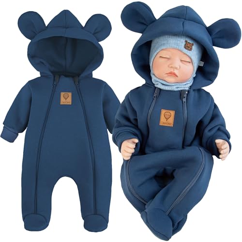 CiuchCiuch Baby Übergangs-Strampler – 80% Baumwolle Sweatstoff Overall mit Kapuze & Ohren – Fußteil & Zwei Reißverschlüsse – Für Mädchen & Jungen – Kuscheliger Frühling/Herbst-Overall