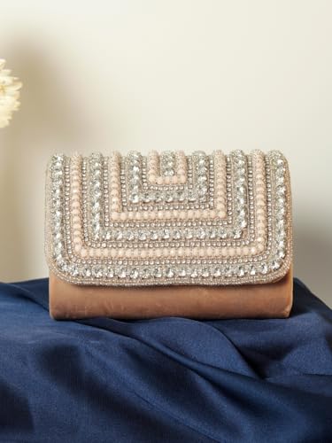 Image of THE TAN CLAN Nysa Beige Flap Over Clutches for women Bag for Women- Elegant Evening Handbag, Stylish Purse
