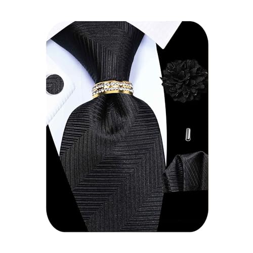 Image of 5PCS Mens Silk Tie, Pocket Square, Cufflinks, Drilled Tie Ring and Lapel Pin Set for Wedding Groom Party