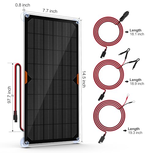 Image of OYMSAE 10W 12V Solar Panel Car Battery Charger Portable Waterproof Power Trickle Battery Charger & Maintainer for Car Boat Automotive RV with Cigarette Lighter Plug & Alligator Clip (Pack of 2)