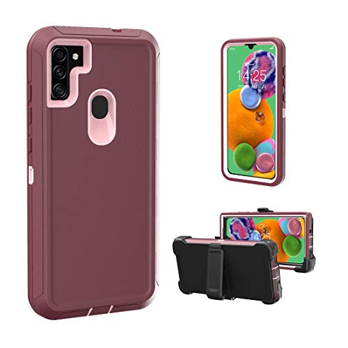 Galaxy A11 Case with Rotary Belt Clip, Protection Full Body Rugged Heavy Duty Case,Shockproof Dust Proof 3-Layer Durable Cover for Samsung Galaxy A11 US Version (Wine-Pink)