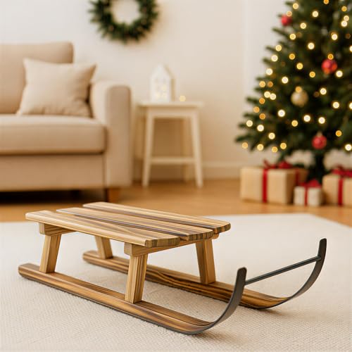 Dekoleidenschaft Luge décorative naturelle en bois flammé et métal, 45 cm de long, décoration d'hiver, décoration de Noël, décoration de table