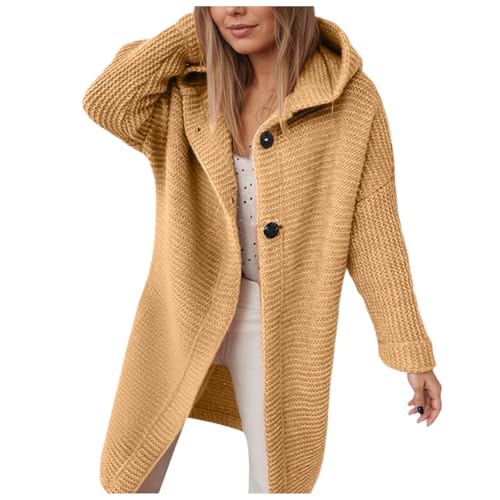 Cardigan à capuche en tricot femme veste longue d'extérieur ample et chaude hiver