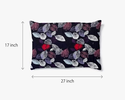 Image of Filymore Flat Single Bed Sheet with 1 Pillow Cover | Black Leaf Design Bedcover | 240 TC Soft Microfiber Single Bedsheet | Breathable, Wrinkle Resistant & Lightweight | 90x60 Inches | Black & Red