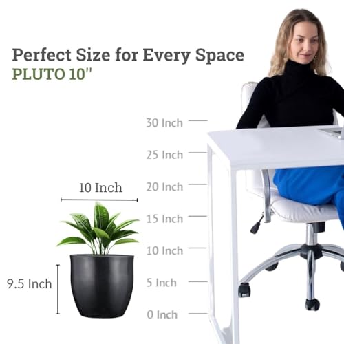 Image of Go Hooked Pluto Black Indoor Planter Pot 10 Inch | Lightweight Modern Round Plant Pot for Living Room, Balcony & Office | Decorative Polymer Pot for Live & Artificial Plants