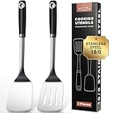 Stainless Steel Spatula Set, 2 Piece Heavy Duty Turner/Metal Spatula, High Heat Resistant Kitchen Cooking Utensils, Ideal Cookware for Frying Steak, Fish, Eggs or Pancakes