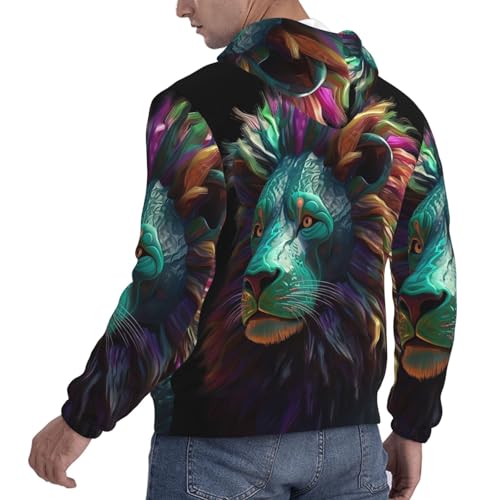 Men's Fleece Pullover Hoodie Long Sleeve Hooded Abstract 3D Art Lion Sweatshirt Casual Shirts With Pockets4