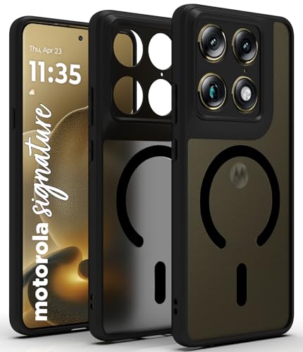 Image of RIGGEAR Shockproof Sleek Hybrid Armor Magnetic Back Cover Case Compatible with MagSafe Accessories for Motorola Moto Signature 5G (Smoke Black Matte PC + Black TPU Bumper)