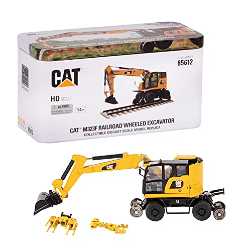 Diecast Masters 85612 - Caterpillar Mobilbagger M323F + Zubehör, detailgetreues H0 CAT Baufahrzeug in Metallbox, Maßstab…