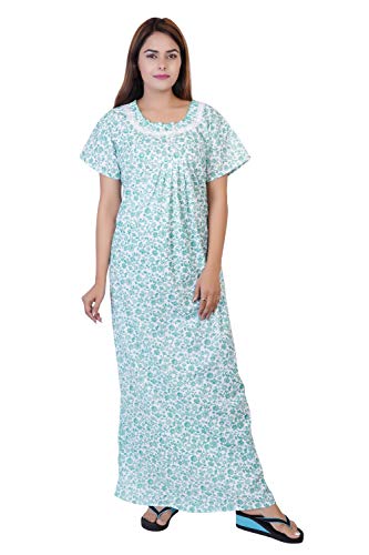 Image of Women's Cotton Block Print Knee Length Nighty