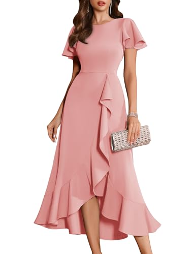 Image of BeryLove Women Formal Party Dress Flutter Short Sleeve Wedding Cocktail Long Evening Dress