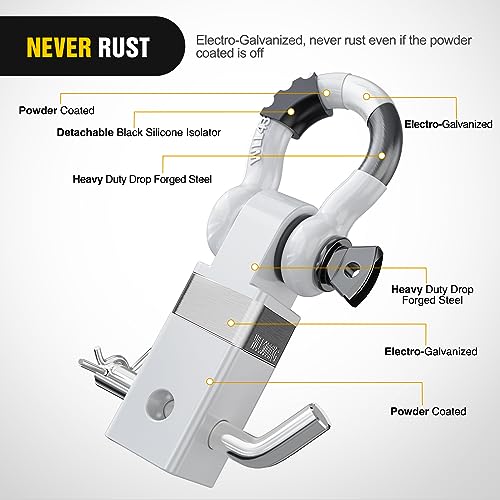Image of Nilight Shackle Hitch Receiver 2Inch 45000 LBs Breaking Strength 3 /4 inch D Ring Pin Heavy Duty Solid Recovery Towing Kit for Trucks Jeeps Off-Road