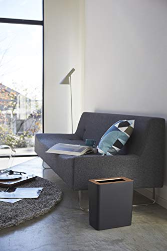 YAMAZAKI Rin' 3195 Papierkorb-Mülleimer für Wohnzimmer, Büro, Arbeitszimmer, Stahl, Holz, schwarz, L 28 x B 15 x H 30 cm - Image 4