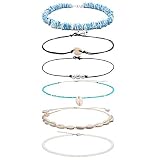SHIWE 6PCS Bohemian Puka Seashell Choker Necklaces for Women Girls Handmade Hawaii Beads Pearls Cowr