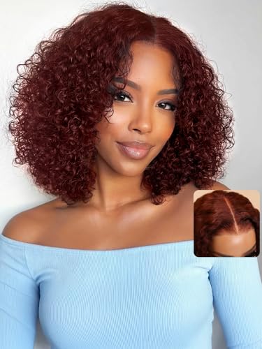 UNICE 7x5 Bye Bye Slip Curly Human Hair Lace Front Wig Reddish Brown