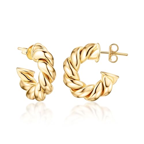 Barzel 18k Gold Plated Chunky Twisted Hoop Earrings, 5mm Thick, 10-40mm Sizes, Open Hoop Earrings for Women