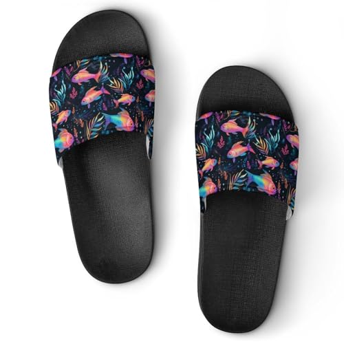 Neon Rainbow Fish House Sandals Non-Slip Bathroom Slippers Beach Summer Shoes for Men Women