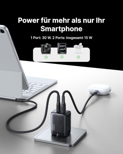 Image of INIU Mini USB C Charger, 30W GaN Fast Charging ETL Certified Wall Adapter Block with Samrt Phone Protection, Dual Port with 5ft Type C Cable for iPhone 17 iPad Samsung Google Switch etc [2-Pack Gray]
