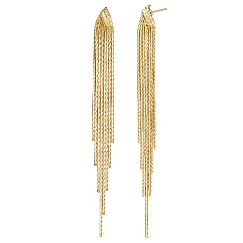 Adramata Pendientes Largos Dorados Mujer Acero Inoxidable Postes Hipoalergenicos Pendientes Largos Oro de Borla Pendientes Fiesta Boda Pendientes Colgantes Pendientes Largos Mujer Oro,A