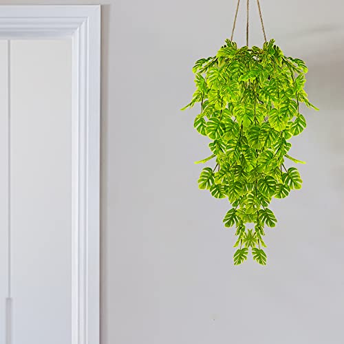 Ztexkee Fake Vines, 2Pcs Artificial Hanging Plants Monstera Palm Leaves Fake Green Hanging Rattans Plastic Plants For Wall Room Home Indoor Outdoor Decor #TOP1