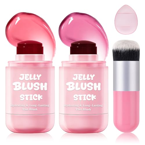 UAOE 2PCS Cooling Water Jelly Tint for Cheeks03 Coral Red + 04 Berry Red
