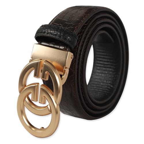 Image of Aurolran Men&Womens Leather Dress Belt Business Automatic Buckle Belt Color-Black Silver Gold