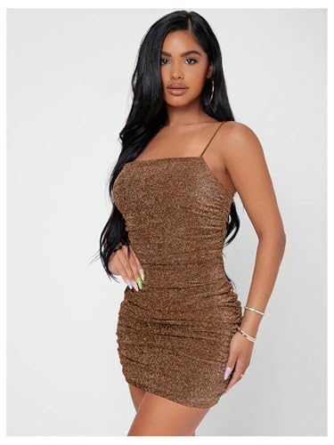 Image of Floerns Women's Glitter Sleeveless Ruched Party Clubwear Bodycon Mini Dress