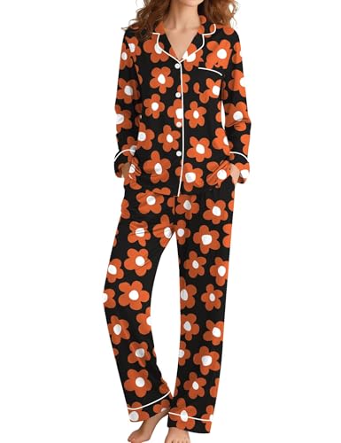 Image of SWOMOG Womens Pajamas Set Long Sleeve Sleepwear Button Down Nightwear Soft Cotton Pj Lounge Sets