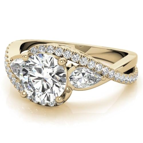 2.25 Ct Round & Pear Cut Diamond 3-Stone Bypass Engagement Ring In 14k Yellow Gold Finish 925 Silver2