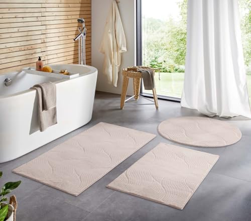 Taracarpet Badematte Homestyle rutschfest waschbar Badezimmerteppich Bad-Vorleger, WC Deko, Duschvorleger für Dusche und Badewannen sehr weich und kombinierbar Beige Dühne 050x080 cm