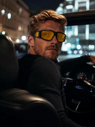Image of SCVCN Night Driving Glasses Fit Over for Men Women Anti Glare Yellow Lens Polarized Nighttime Glasses S2505