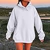 Cute Hoodie Womens Hoodies Oversized Ladies Casual Pullover Tops Long Sleeve Solid Color Hoodie Autumn Winter Sweatshirts with Pockets Ladies Jumpers White #1