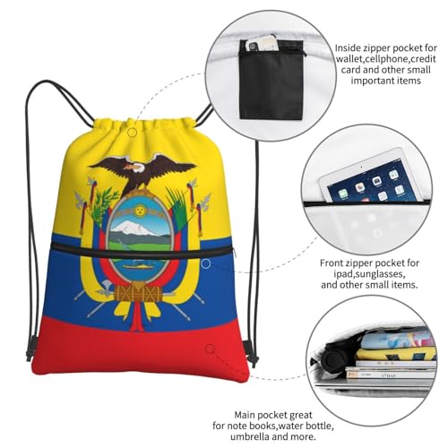 Flag Of Ecuador Drawstring Zipper Backpack - Versatile, Durable, And Stylish Design For Everyday Use4