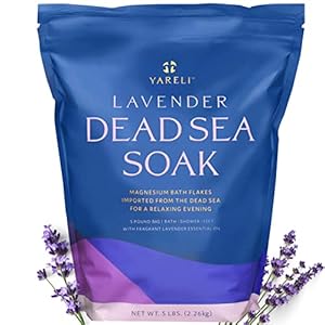 Dead Sea Bath & Foot Soak, Lavender Magnesium Bath Salt Flakes, Alternative to Epsom Salt, 5lbs with Over 250,000mg of Elemental Magnesium Per Bag