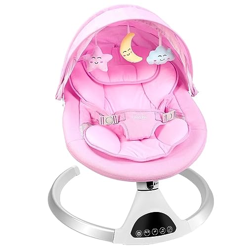 Image of HARPPA Electric Baby Swing for Infants to Toddler, Portable Babies Swinger for Newborn Boy and Girls with 5 Swing Speed, Remote Control Music Speaker with 12 Preset Lullabies Enabled Bluetooth Pink