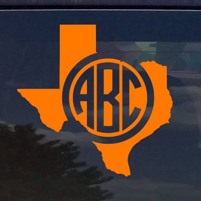 Texas Custom Circle Monogram Initials Vinyl Decal Sticker for Cars YETI Cup Laptop (3"x3", Orange)