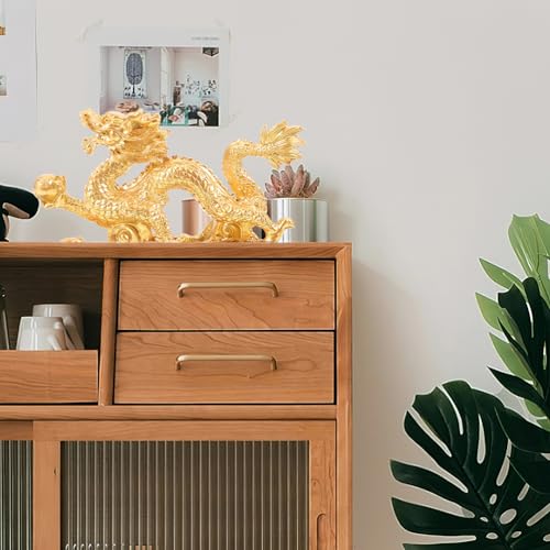 LUOZZY Chinese Dragon Statues Simulation Dragon Ornaments Desktop Vintage Animal Decor Resin Dragon Sculpture for 2024 - Golden