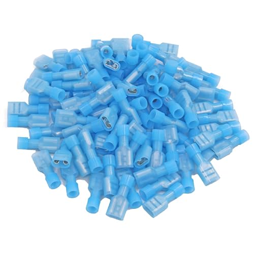 RuoFeng 100Pcs Fully Insulated Female Spade Connectors 16-14 Gauge Quick Disconnect Wire Connectors Crimp Terminals Nylon Blue Spade Connector for Automotive, Electronics (Female Blue 16-14)