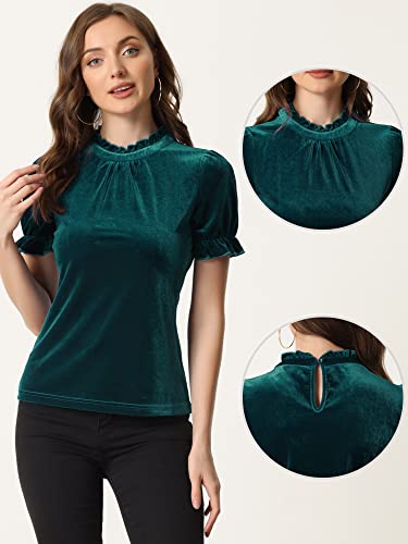 Image of Allegra K Halloween Ruffle Collar Shirt for Women's Short Sleeve Casual Velvet Tops Blouse