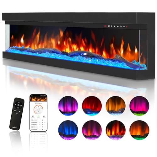 Mexhom 3 Sided Glass Built-in 60" Electric Fireplace - Multi-Color