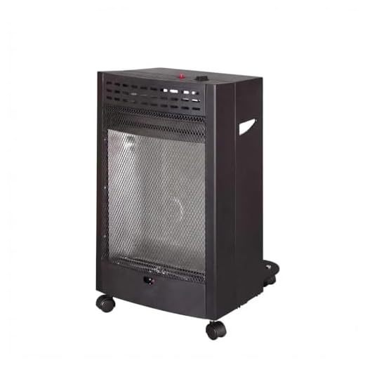 Gazcamp Blueflame Mobile Gasheizung, 4,2 kW, mit ODS Sauerstoffmangelsicherung, Piezozündung, für Propan/Butan/LPG, 2 Heizstufen, 430 x 460 x 743 mm, Schwarz, mit Rollen