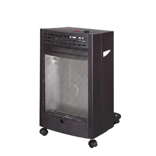Gazcamp Blueflame Mobile Gasheizung 4 2 kW mit ODS Sauerstoffmangelsicherung Piezozündung für Propan/Butan/LPG 2 Heizstufen 430 x 460 x 743 mm Schwarz mit Rollen
