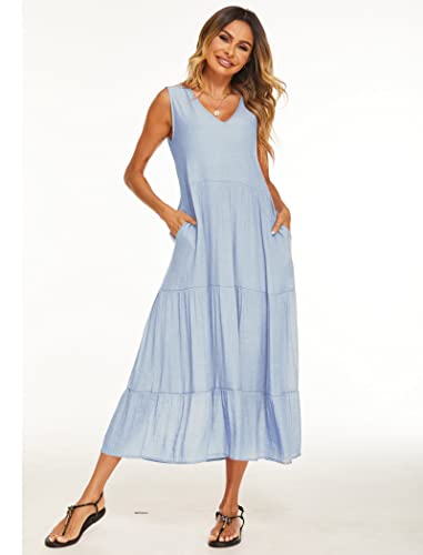 Image of Halife Women's Summer Casual Maxi Dresses Flowy Ruffle Boho Long Dresses with Pockets