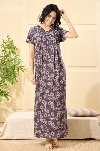 Image of GLAMORAS Bizzy Lizzy Cotton Nighty Gown with Side Pocket for Women | Regular, Digital Printed & Full Length Maxi Night Gown | Night Wear Maxi Gown for Women | Size: M-2XL